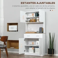 HOMCOM Armario Alacena de Cocina con Cajón 4 Puertas y Estantes Interiores Ajustables Mueble de Almacenaje 80x40x180 cm Blanco(m-5)