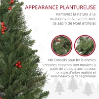 HOMCOM Sapin de Noël artificiel 210 cm 746 branches avec houx + support pied pliable vert(m-5)