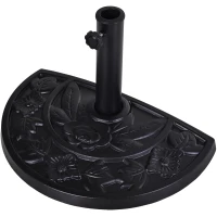 Outsunny 9kg Resin Parasol Base, Half Round Umbrella Stand with Floral Design for Garden, Outdoor, Suitable Umbrella Rod: Φ3.8cm, Φ4.8cm, Black(m-11)