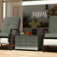 Outsunny 62 x 62cm Glass-Top Rattan Side Table - Light Grey(m-10)