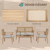 Outsunny Ensemble salon de jardin 4 pièces 4 personnes avec canapé 2 places, 2 fauteuils 1 table basse coussins, bois d'acacia(m-6)