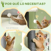 PawHut Árbol para Gatos de Suelo a Techo 225-255 cm con Hamacas Plataformas Juguete de Cuerda Bola de Juguete Crema y Gris(m-8)