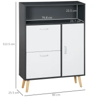 HOMCOM Scarpiera Salvaspazio per 8 Paia di Scarpe con 2 Ante e Armadietto, 80x25.5x112.5cm, Grigio e Bianco(m-3)