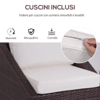 Outsunny Set Mobili da Balcone in PE Rattan, Tavolo da Giardino con Poltroncine e Cuscini, Marrone(m-7)