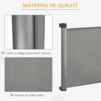 PawHut Barrière animaux rétractable automatique barrière de sécurité enroulable pour escaliers barrière extensible opération à une main dim. 1,4L x 0,88H m aluminium maille PVC gris(m-6)