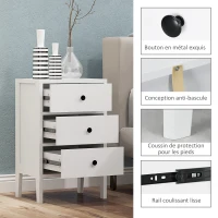 HOMCOM Lot de 2 tables de chevet, tables d'appoint, 3 tiroirs pour chambre en bois 40L x 30l x 64H cm blanc(m-5)