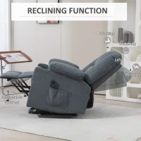 HOMCOM Oversized Riser and Recliner Chairs for the Elderly, Fabric Upholstered Lift Chair for Living Room with Remote Control, Side Pockets, Cup Holder, Grey(m-5)