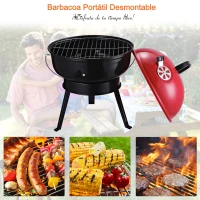 Outsunny Parrilla para Barbacoa de Carbón Portátil con Mango Ahumador Pequeño de Hierro Esmaltado con 3 Patas Antideslizantes Ф36.5x54cm(m-6)