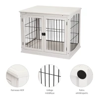 PawHut Cage pour chien intérieur en MDF E1, meuble 3 portes verrouillables, jusqu'à 30 kg, 81L x 58l x 66H cm, noir et blanc(m-7)