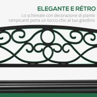 Outsunny Panchina da Giardino 2 Posti in Acciaio e Ghisa con Braccioli e Decorazione, 128x58.5x85cm, Nero(m-4)