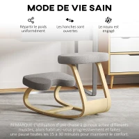 HOMCOM Siège assis genoux, siège ergonomique en bois à bascule, chaise à genoux pour bureau à domiciles, gris(m-6)
