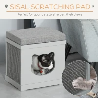 PawHut Cat House Bed Kitten Cave Cube Indoor for Small Pet with Removable Sisal Scratching Pads Soft Cushions, 41x30x36 cm, Grey(m-6)