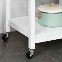HOMCOM Carrello da Cucina in Legno Portavivande e Utensili, 2 Ruote Cassetti e Mensole, Multiuso e Salvaspazio, Bianco, 116.5x48x86.5cm(m-9)