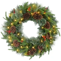 HOMCOM 60" Cone and Berry Christmas Wreath, with LED Lights(m-1)