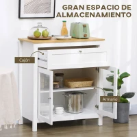 HOMCOM Aparador de Cocina Moderno Mueble Buffet Auxiliar con Cajón Estante Ajustable y 2 Puertas de Vidrio 80x40x90 cm Blanco(m-4)
