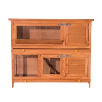 PawHut Cage à lapin poulailler clapier en bois de pin de grande taille avec 2 étages râtelier à foin toit ouvrant dim.120L x 48l x100H cm(m-10)