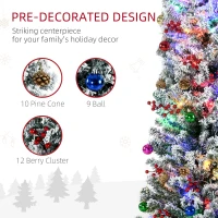 HOMCOM 6' Artificial Prelit Christmas Trees Holiday Décor with Colourful LED Lights, Flocked Tips, Berry, Pine Cone(m-5)