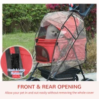 PawHut Dog Stroller with Rain Cover, Dog Pushchair One-Click Fold Trolley Jogger with EVA Wheels Brake Basket Adjustable Canopy Safety Leash for Small Dogs, Red(m-7)
