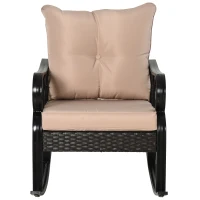 Outsunny Rocking chair fauteuil à bascule grand confort style cosy coussins assise dossier déhoussable beige résine tressée imitation rotin noir(m-6)