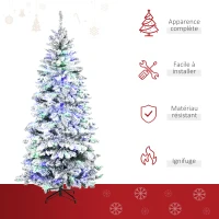 HOMCOM Sapin de Noël artificiel lumineux 210 cm arbre de Noël enneigé avec 10 modes d'éclairage multicolore 829 branches vert(m-4)