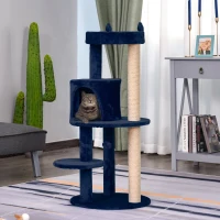 PawHut 104 cm Cat Tree, Cat Condo Tree Tower, Cat Activity Centre with Scratching Posts, Plush Perches, Hanging Ball - Blue(m-2)