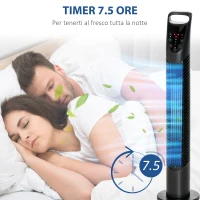 HOMCOM Ventilatore a Colonna con Telecomando fino a 5m, Oscillante 70° con 3 Modalità e 3 Velocità, Timer 7.5h, 40W Nero, Ф18x78.5cm(m-7)
