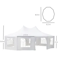 Outsunny 10 Sides Decagonal Garden Gazebo Marquee Party Tent Wedding Canopy Outdoor Heavy Duty Metal Frame (8.9m x 6.5m) - White(m-3)