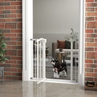 PawHut Metal 74-94cm Adjustable Pet Gate Safety Barrier w/ Auto-Close Door White(m-10)