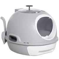 PawHut Lettiera per Gatti Chiusa con Vassoio Estraibile, 2 Ingressi e Paletta, 47x55x44 cm, Grigio(m-1)