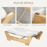 PawHut Lit pour chat chienchat lit hamac pour chat et chien avec coussin en peluche douce et confortable cadre en bois de pin solide et stable lavable en machine 68 x 43 x 20 cm(m-6)