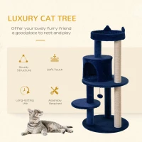 PawHut 104 cm Cat Tree, Cat Condo Tree Tower, Cat Activity Centre with Scratching Posts, Plush Perches, Hanging Ball - Blue(m-4)