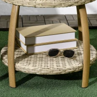 Outsunny Salotto da Giardino in Rattan con 2 Poltroncine con Cuscini e Tavolino in Vetro, Marrone e Grigio(m-8)