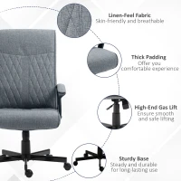 Vinsetto High Back Home Office Chair, Linen Fabric Computer Chair, Swivel Desk Chair with Adjustable Height for Living Room, Bedroom, Study, Dark Grey(m-7)