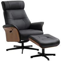HOMCOM Sillón Relax con Reposapiés Reclinable hasta 135° Giratorio 360° con Reposacabezas Ajustable 84x83x103 cm Negro(m-11)