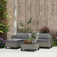 Outsunny 5-Piece Rattan Patio Furniture Set with Corner Sofa, Footstools, Coffee Table, for Poolside, Dark Grey(m-9)