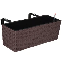 Outsunny Jardinière Suspendue pour Fleurs Plantes balconnière en résine tressée avec Supports réglables et système d'irrigation PP métal dim. 50L x 19l x 19H cm Marron et Noir(m-1)