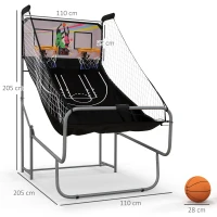 SPORTNOW Foldable Double-Hoop Basketball Arcade Game, with Eight Modes, Four Basketballs, Electronic Scoreboard, Sound Effects(m-3)