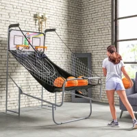 SPORTNOW Foldable Double-Hoop Basketball Arcade Game, with Eight Modes, Four Basketballs, Electronic Scoreboard, Sound Effects(m-10)