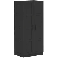 HOMCOM Double Panel Door Wardrobe, with Shelves - Black(m-1)