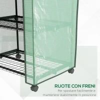 Outsunny Mini Serra da Giardino con Copertura in PE, 3 Ripiani e Ruote, 69x49x130cm, Verde(m-6)