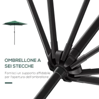 Outsunny Ombrellone da Giardino 2.6x2.4 m con Testa Inclinabile, in Alluminio e Poliestere, Verde scuro e Nero(m-8)