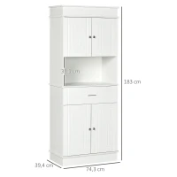 HOMCOM Buffet de Cuisine Armoire de Cuisine contemporaine Multi-Rangement 4 Portes tiroir Coulissant et Grand Plateau dim. 74L x 39l x 183H cm Bois Blanc(m-3)