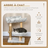 PawHut Abre à chat avec griffoir 1 niche supérieure avec coussin lavable 1 niche ronde peluche hauteur 60 cm gris(m-4)