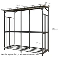 Outsunny Abri à bois en acier galvanisé à 2 niveaux, rack de rangement pour bûches avec toit métal, 186 x 75 x 185 cm(m-3)