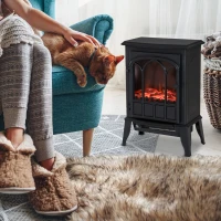 HOMCOM Cheminée électrique sur pied 1000/2000 W, fausse cheminée décorative avec effet flamme LED, protection contre la surchauffe, zone de couverture 15-30 m², noir(m-2)