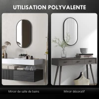 HOMCOM Miroir ovale mural cadre en aluminium style minimaliste montage vertical ou horizontal avec 3 crochets 40 x 70 cm noir(m-4)