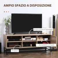 HOMCOM Mobile TV Moderno per TV max 60" in MDF e Acciaio con 4 Ripiani Aperti e Armadietto a 2 Livelli, 140x40x55.3 cm(m-4)