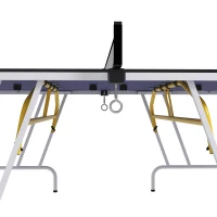 SPORTNOW Mesa de Ping Pong Plegable Mesa de Tenis de Mesa Diseño Compacto con Red y Reposapiés Ajustables 274x152,5x76 cm Azul(m-9)