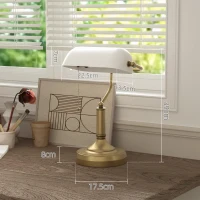 HOMCOM Banker's Desk Lamp with Antique Bronze Tone Base, Table Lamp with White Glass Shade for Home Office, White(m-3)