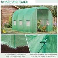 Outsunny Serre de Jardin Tunnel Surface Sol 6 m² 3L x 2l x 2H m châssis Tubulaire renforcé Porte zippée 6 fenêtres enroulables Vert(m-5)